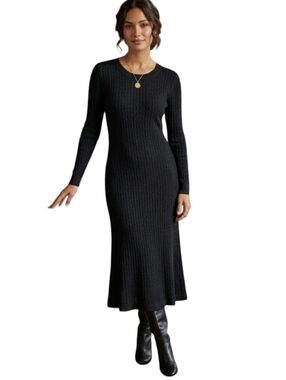 GAP Black Long-Sleeve Knit Midi Dress Size Medium